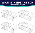 ELTOW 4-Pack Snack Organizer, 3-Compartment Plastic Bins with Removable Dividers, Chip & Food Storage for Pantry, Spices, Fridge, and Cabinet