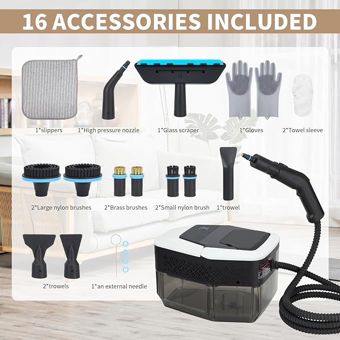 2500W Handheld Steam Cleaner, 15s Fast Heating Steam Cleaning, 1800ML Large Capacity Tank, Portable Steam Cleaner for Upholstery, Grout, Window, Grime, Grease, Bed Bugs, Car (white)