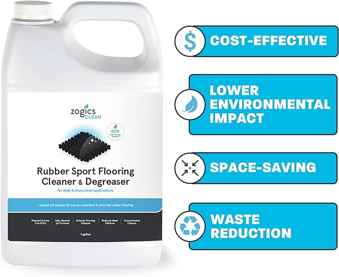 Zogics Rubber Flooring Cleaner and Degreaser – Cleaner Concentrate and Heavy Duty Degreaser for Rubber Floors and Mats, Biodegradable and Non Toxic Cleaner (4 Gallons/Case)