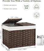 Storage Basket with Lid Woven Wicker Baskets with 2 Separate Lid, 9.2 Gallon (35 L) Wicker Storage Bins with Handles, Foldable and 2 Removable Liner Bags for Bedroom, Laundry Room Brown