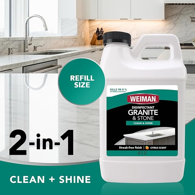 Weiman Disinfecting Granite Daily Clean & Shine Refill, 64 Oz - Safely Clean Disinfect and Shine Granite Marble Soapstone Quartz Quartzite Slate Limestone Corian Laminate Tile Countertop