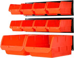 Wallmaster Wall Mounted Storage Bins, Wall Storage Bins Parts Rack 10 Bins&3 Rails Wall Mount Tool Organizer Hardware Storage Organizer (Orange)