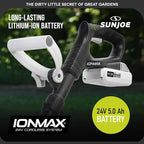 Sun Joe Cordless Garden Claw Tiller & Cultivator with 4-Tine Steel Blades, Battery & Charger, 3.6 Inch, 24V, 150W Motor - Heavy-Duty Tilling Machine for Lawn, Yard, and Gardening Care, 24V-CTLR-LTE