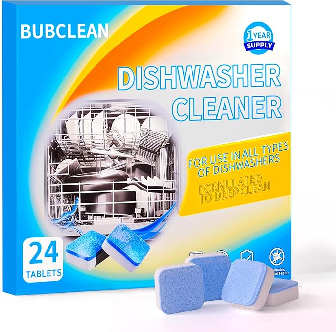 Dishwasher Cleaner＆Deodorizer Tablets, 24 Pack Deep Cleaning Descaler for Dishwasher, Natural Odor, Limescale, Grease, Smell Remover