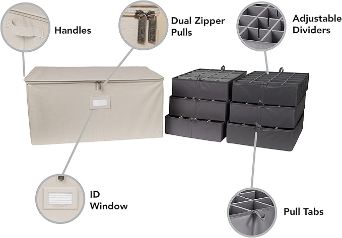 Covermates Keepsakes - Adjustable Zip-Top Storage Box - Configurable FlexGrid Compartments - Heavy Duty Polyester- Reinforced Handles - Stackable Design - Indoor Storage, Beige Heather