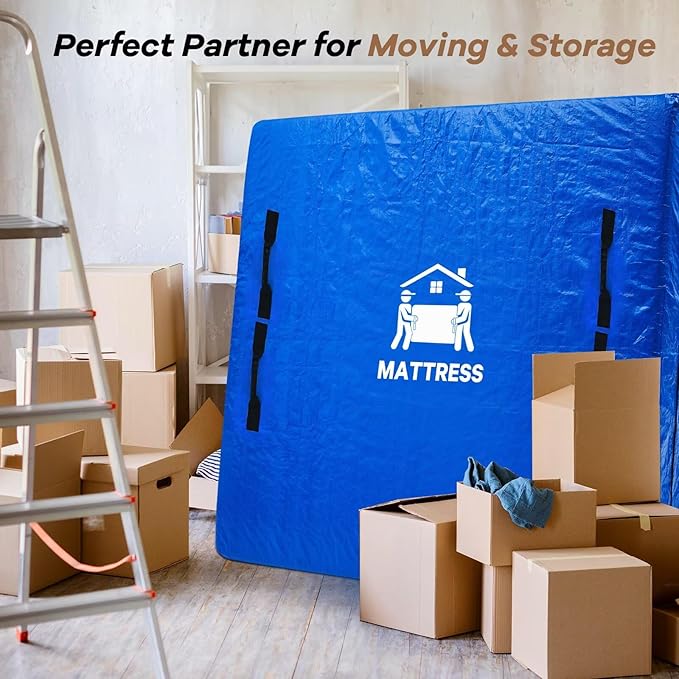 Mattress Bags for Moving, BETU Mattress Protector Waterproof Mattress Cover Full XL Size Storage Bags with 8 Heavy-Duty Handles and Zipper for Bed Extra Thick Large(2 Pack, 82"x57"x15" Blue)
