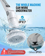 Cordless Electric Spin Scrubber, 4 Angles with 8 Replaceable Brush Heads, Adjustable Handle 3 Speeds with LED Display-90Mins Runtime, IPX7 Waterproof Scrubber Cleaner Brush for Bathtub Bathroom