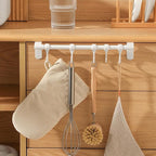TOYANDONA No-Drill Under Cabinet Plastic Utensil Hooks 5-Row Kitchen Hanging Rack for Cookware and Spoon Storage, White Multi-Purpose Organizer for Kitchenware and Sundries