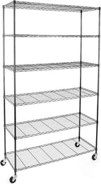 WDT NSF Certified Storage Shelves on Wheels, Heavy Duty Metal Shelves for Storage with Adjustable Stand, 6-Tier Wire Shelving Unit for Garage Pantry Kitchen Shelf Rack(17" W*47" D*80" H), Black