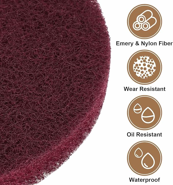 HARFINGTON 16pcs Scrubber Scouring Pads 400 Grits 4 Inch Drill Power Brush Hoop and Loop Surface Conditioning Disc Drill Scuffing Disc Scrub Pads for Home Kitchen Cleaning, Red