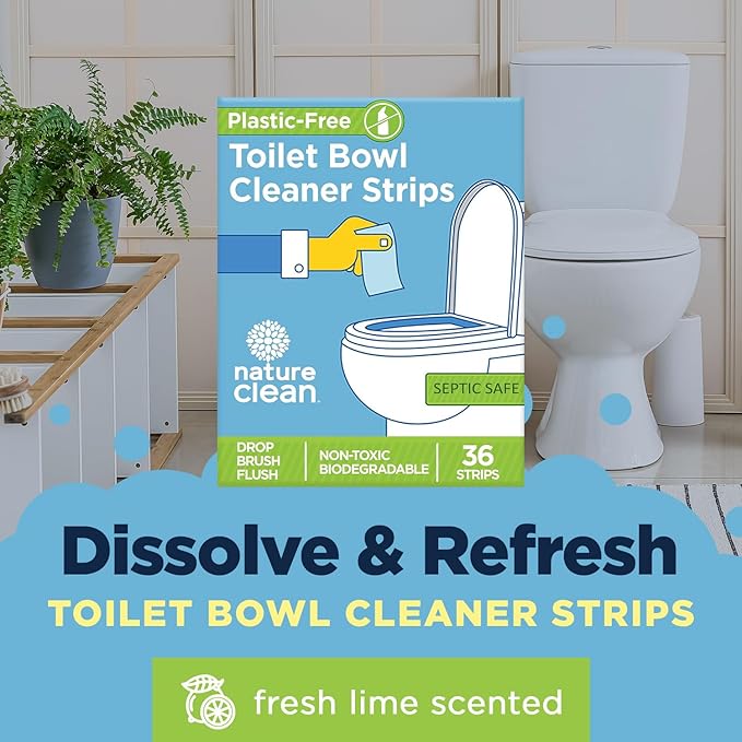 Nature Clean Natural Toilet Bowl Cleaners Strips 3 x 45 count, Plastic-Free Packaging, Refresh Toilets & Bathroom. No Splash.