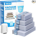Travel Vacuum Seal Bags for Clothing with Rechargeable Cordless Pump, VINTAR 24 Pack (6J+6L+6M+6S) Carry-on Size Space Saver Vacuum Storage Bags, Compression Packing Bags for Luggage and Suitcase