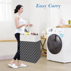 BlissTotes 3-Pack Laundry Basket, Freestanding＆Waterproof Laundry Hamper, Collapsible Tall Clothes Hamper with Easy Carry Handles for Clothes, Towels in the Family and Dorm,Clover Black,100L