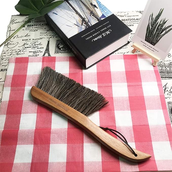 Counter Brush for Furniture, Drafting, Patio, Bed, Fireplace, Woodworking Cleaning, Horsehair Bristles Duster Wooden Handle Shop Brush, Hand Broom Brush - 2 Pack
