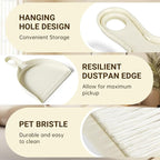 THINKLEARN 2PCS Mini Broom and Dustpan Set, Small Dustpan and Brush, Compact Hand Broom Dust Pan Set for Cleaning, Beige
