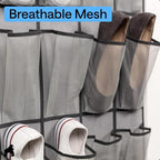 GORILLA GRIP Over the Door Shoe Organizer, 35 Large Breathable Mesh Pockets, Space Saving Hanging Storage Holder, 5 Hook Closet Rack Hanger, Hangs on Closets for Shoes, Accessories 68.5H x 24.5W Grey