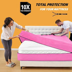 Mattress Bags for Moving, BETU Mattress Protector Waterproof Mattress Cover Queen Size Storage Bags with 8 Heavy-Duty Handles and Zipper for Bed Extra Thick Large Reusable (82"x62"x15" Pink)