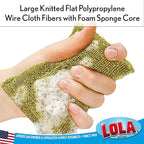 LOLA Wonder Non-Scratch Scouring Pad, 4 Pack, Large Knitted Flat Wire Cloth Fibers w/Foam Sponge Core, Assorted Colors (Gold or Silver)