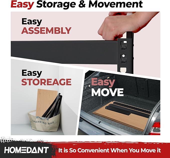 HOMEDANT 47.7" W 5 Tier Heavy Duty Garage Shelving Adjustable Metal Rack Storage Shelves Standing Shelf Unit Organizers Industrial Warehouse Basement Black 2Pack