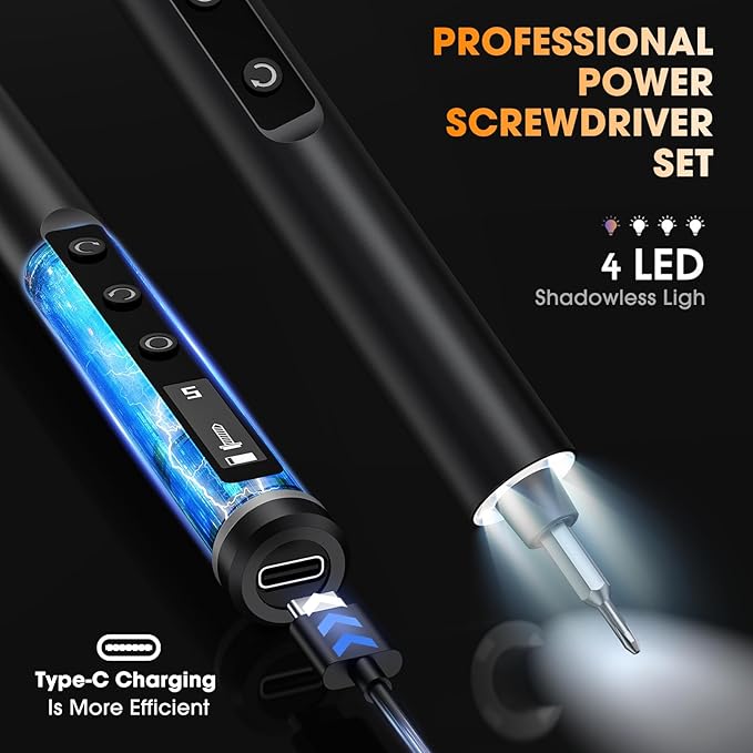 3.7V Mini Electric Screwdriver,Cordless Precision Screwdriver Set,50 in1 Magnetic Bits,Small Repair Tool Kit with Magnetic Storage,5 Torque, LED Display for Electronics Computer,Phone,Glasses,Watch