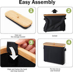 Bathroom Toilet Paper Storage Basket with Lid and Handle， Bamboo Collapsible Toilet Paper Holder Storage with Non-Slip Bottom ,Extra Toilet Roll Storage, Black