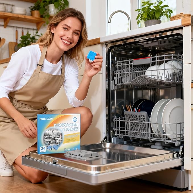 Dishwasher Cleaner＆Deodorizer Tablets, 24 Pack Deep Cleaning Descaler for Dishwasher, Natural Odor, Limescale, Grease, Smell Remover