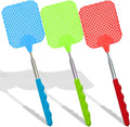 3 Pack Fly Swatters Set - Plastic Fly Swatters Heavy Duty - Square Fly Swatters with Stainless Steel Handle for Indoor and Outdoor - Blue + Green + Red
