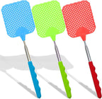 3 Pack Fly Swatters Set - Plastic Fly Swatters Heavy Duty - Square Fly Swatters with Stainless Steel Handle for Indoor and Outdoor - Blue + Green + Red