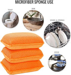 Miracle Microfiber Kitchen Sponge by Scrub-It - Non-Scratch Heavy Duty Dishwashing Cleaning sponges- Machine Washable- (Orange)