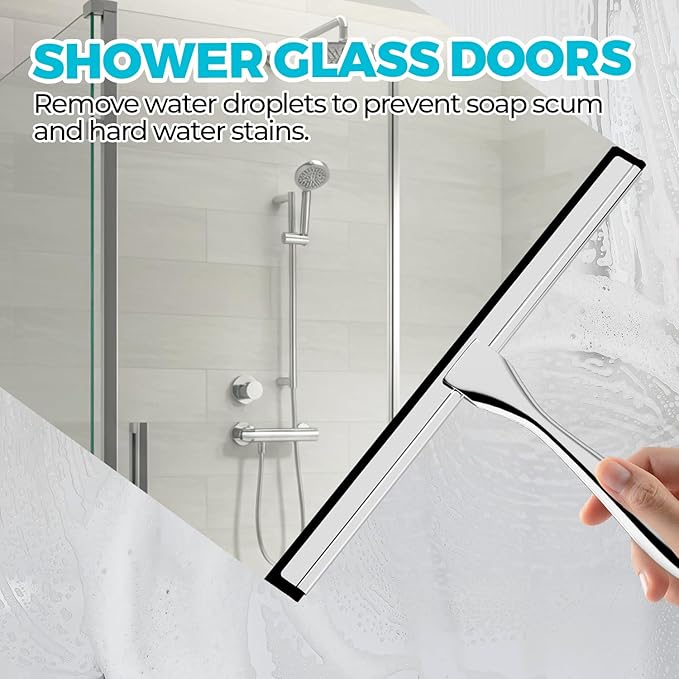 2PACK 11.5-Inch All-Purpose Shower Squeegee for Shower Doors, Tile Shower Walls, Bathroom, Window, Glass and Car Windshield, Mirrors and Kitchen-Stainless Steel, Silver