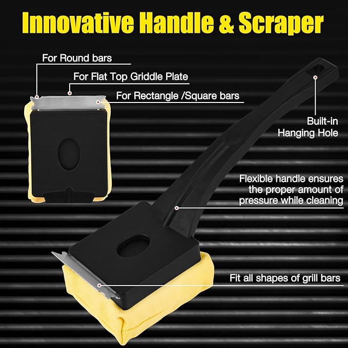 Grill Brush Bristle-Free – Steam Cleaning & Pumice BBQ Grill Cleaner with Replaceable Head – Includes 2 Cleaning Stones + 1 Extra Brush Head – Heavy-Duty Barbecue Scraper