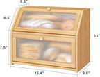 Bread Box for Kitchen Counter, Large Bamboo Wood Double Layer Bread Box, Wooden Bread Storage Capacity