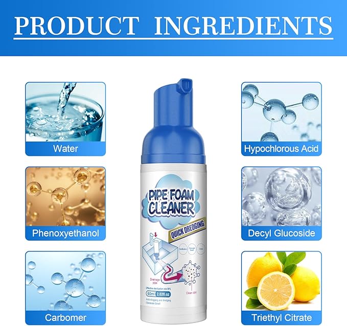 Japanese Drain Foam Cleaner, Japanese Toilet Cleaning Foam Drain Cleaner, Powerful Sink and Drain Cleaner, Drain Cleaner Hair Clog Remover Foam for Kitchen Drain, Sinks (2)