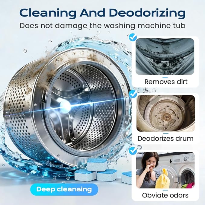 Washing Machine Cleaner Tablets, Deep Cleaning Descaler for Front & Top Load Washers, Clean Inside Drum and Laundry Tub Seal (2 boxes)