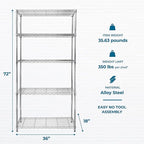 Honey-Can-Do 5-Tier Adjustable Shelving Unit, Chrome SHF-09685 Chrome, 1750lbs (350-lb Weight Capacity Per Shelf)
