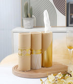 Car Tissue Holder with 3-ply Facial Tissues Bulk Gold Foil Car Tissues Cylinder, Tissue Holder for Car, Travel Tissues for Car Cup Holder, Refill Car Tissue Box Round Container Kraft (3PK)