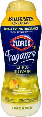 Clorox Fraganzia Laundry Scent Booster Crystals, In-Wash Fragrance Beads for Fresh-Smelling Clothes & Linens, Safe for All Fabrics & Colors, Easy-Pour Bottle, Citrus Blossom Scent, 70 Oz