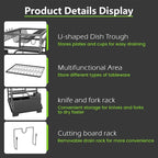 2-Tier Foldable Dish Drying Rack with Drainboard, Stainless Steel Large Capacity Kitchen Counter Organizer with Cup Holder, Utensil & Cutting Board Storage, No Assembly Required, Black