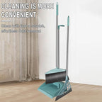 Long Handle Broom and Dustpan Set with 39.5" Squeegee Broom, Upright Standing Lobby Broom and Dust Pan and Rubber Broom, Indoor Broom with Dustpan Set for Home Kitchen Room Office Floor