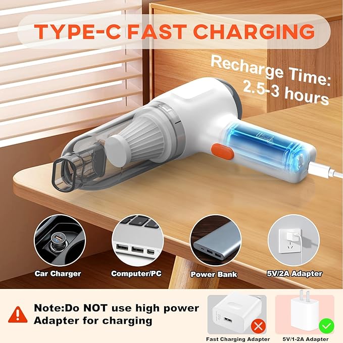 Mini Car Vacuum Cleaner, Small Handheld Vacuum Portable Cordless 3 in 1 Dust Buster & Air Blower & Hand Pump, 15000PA Rechargeable Hand Vacuum High Power for Car, Home, Office