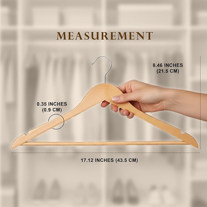 Utopia Home Premium Wooden Hangers 50 Pack - Durable & Slim Coat Hanger - Suit Hanger with 360-Degree Rotatable Hook - Wood Hangers with Shoulder Grooves (Natural Color)