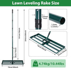 Lawn Leveling Rake,Stainless Steel Lawn Leveler with 30”x10” Ground Plate, 78” Adjustable Long Handle, Level Yard Tool for Grass, Golf Field, Level Soil or Dirt Ground Surfaces-Green