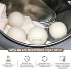 Wool Dryer Balls, Organic Wool Balls for Dryer Laundry Balls for Dryer Reusable 6P Reducing Clothing Wrinkles,Saving Drying Time and Fabric Fluffier 100% New Zealand Wool Lint Balls