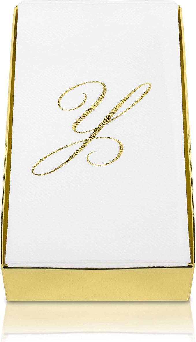 AMERICAN HOMESTEAD Disposable Hand Towels - Silver Foil Monogrammed Guest Napkins - Linen-Like Bathroom Paper Towels for Guests - Perfect Wedding and Party Napkins - 50 Count (Silver M)