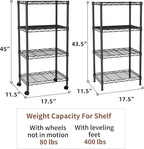 SINGAYE 4 Small Shelves Storage Shelf Wire Shelving Unit Metal Shelf Adjustable Organizers Storage Shelving with Wheels for Bathroom Laundry Room Kitchen Pantry11.5”D x 17.5”W x 30.5”H Black