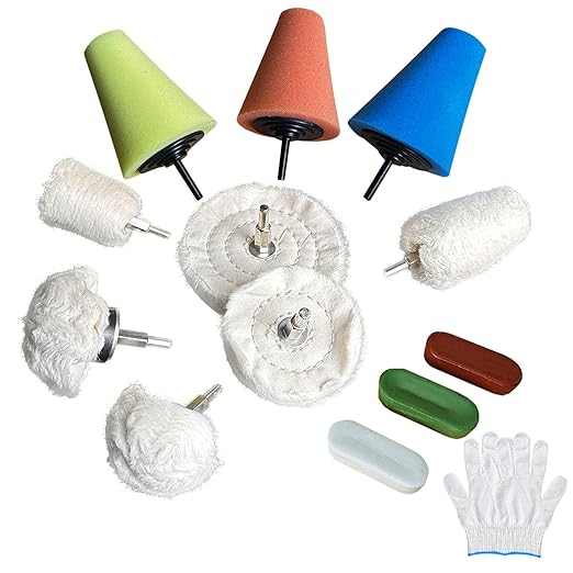 Neeki 12-Pcs Polishing and Buffing Kit, Includes 1/4" Shank Drill Buffing Wheels, Polishing Compound, and Sponge Pads for Metal, Wood, Plastic, and More