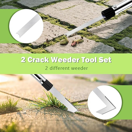 2 Crack Weeder Tool Set, 59" Long Handle Crevice Weeding Tool for Gardening Weed Remover, Manual Crack Weeder Puller, Durable Weeding Tool for Patio Sidewalk Driveway Cracks