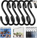 Vinyl Coated S Hook, Hanging Plants,Non Slip,Small Rubber Coated Steel Metal Black Closet S Hook for Hanging Jeans Plants Jewelry Pot Pan Cups Towels (6, 5 Inch+Black + Vinyl Coating)