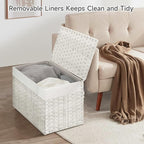 240L Wicker Storage Basket with Lid, Handwoven Rattan Large Shelf Basket with Removable Liner, 63.5 Gallon Wicker Basket for Blanket, Storage Trunk with Handle for Closet, Bedroom, Livingroom, White