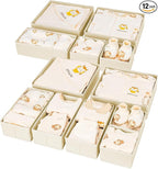 DIMJ Drawer Organizer Clothes 12 Pack - Foldable Baby Organizers and Storage & Dresser Organizer for Bedroom, Closet - Nursery Organization Dresser Dividers for underwear, Sock,Bra, Belt, Tie, Beige